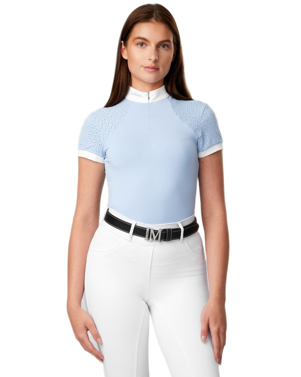 Mist coloured LeMieux Olivia Short Sleeve Show Shirt on white background 