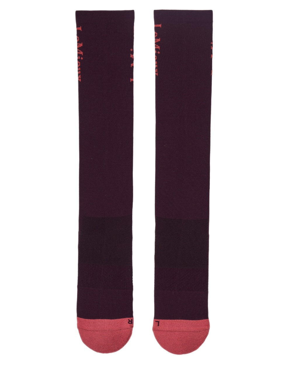 Damson coloured LeMieux Performance Socks on white background 