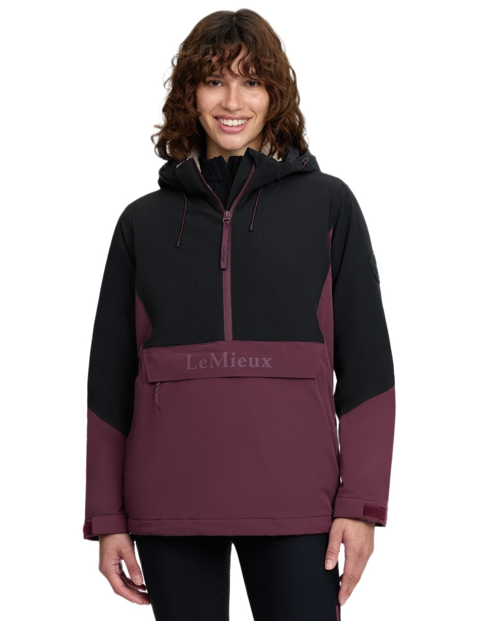 Black Bramble coloured LeMieux Phoebe Half Zip Waterproof Anorak on white background 