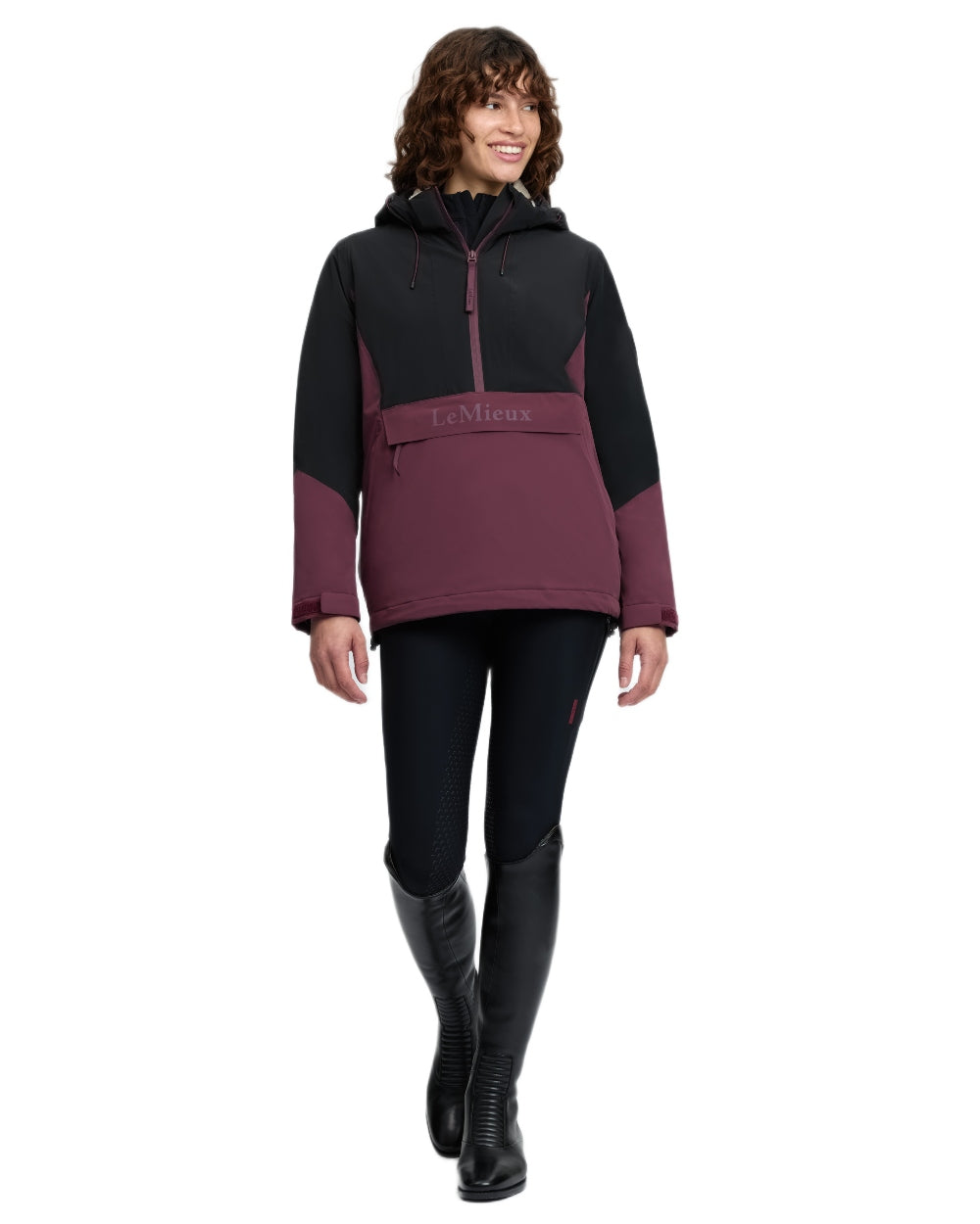Black Bramble coloured LeMieux Phoebe Half Zip Waterproof Anorak on white background 
