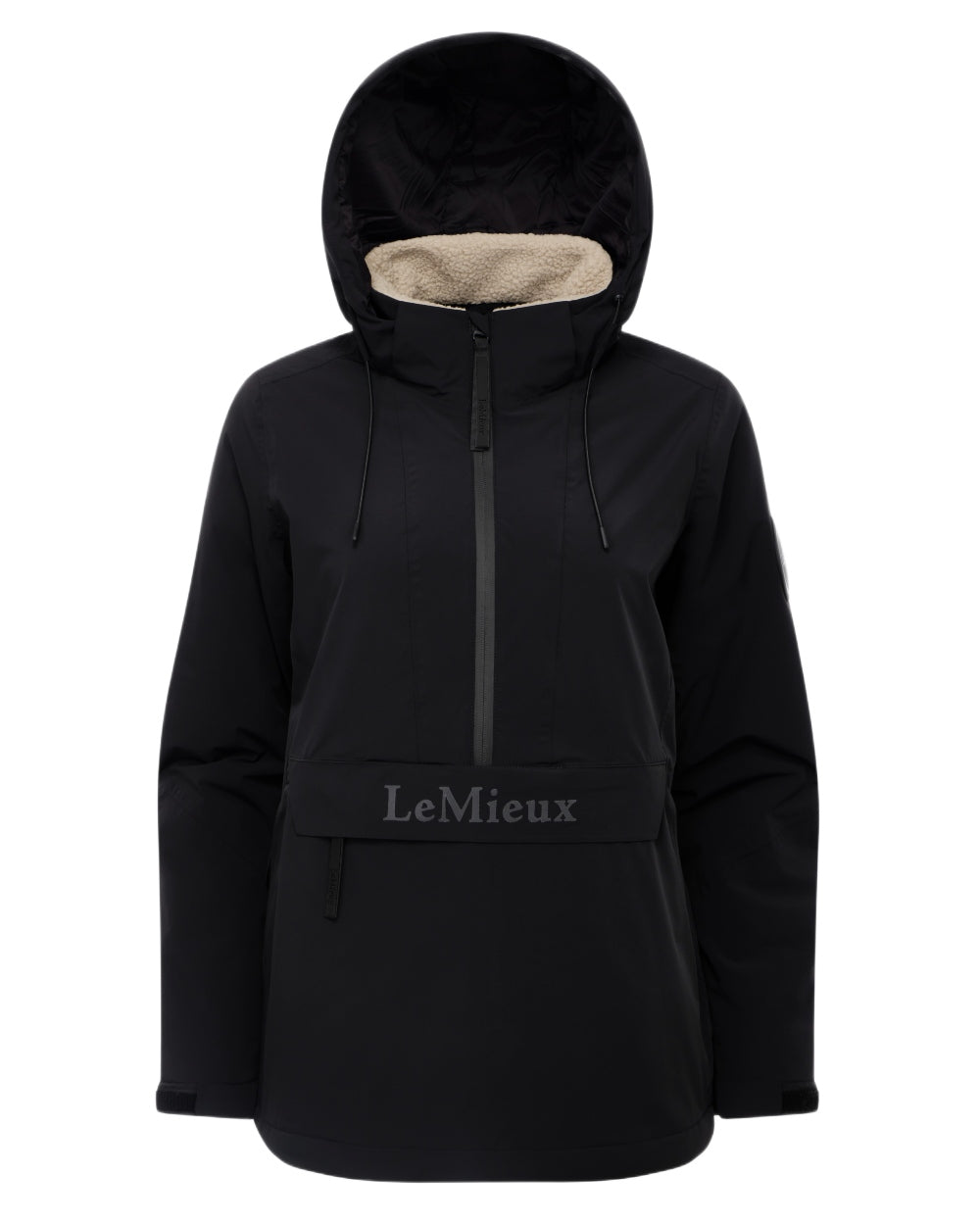 Black coloured LeMieux Phoebe Half Zip Waterproof Anorak on white background 