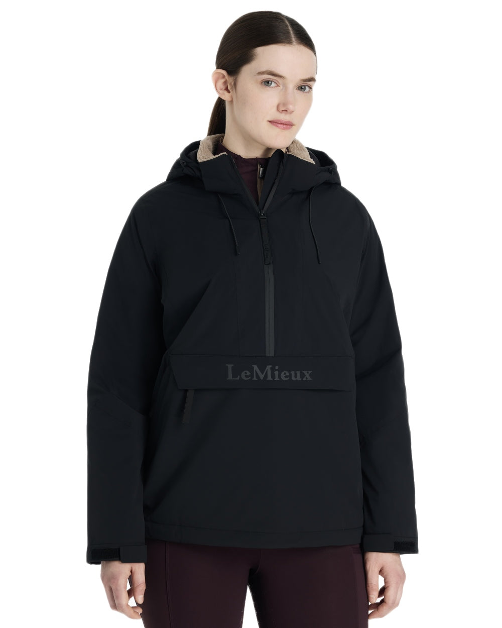 Black coloured LeMieux Phoebe Half Zip Waterproof Anorak on white background 
