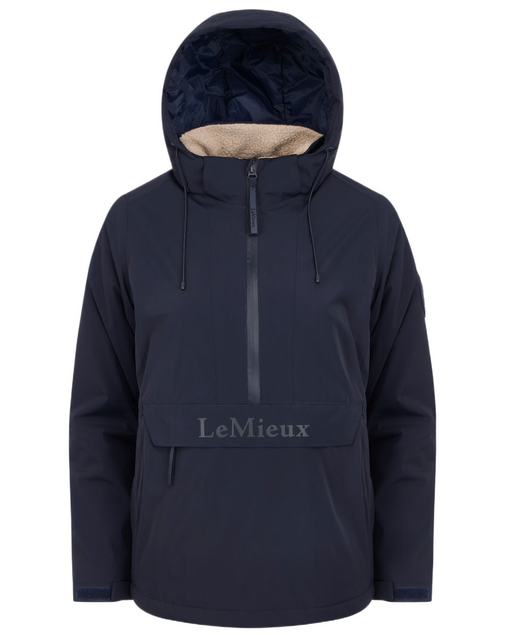 Navy coloured LeMieux Phoebe Half Zip Waterproof Anorak on white background 
