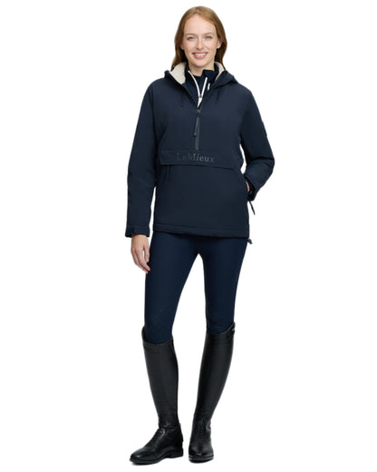 Navy coloured LeMieux Phoebe Half Zip Waterproof Anorak on white background 