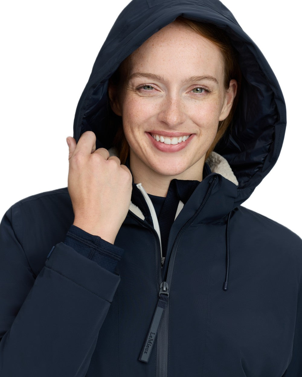 Navy coloured LeMieux Phoebe Half Zip Waterproof Anorak on white background 