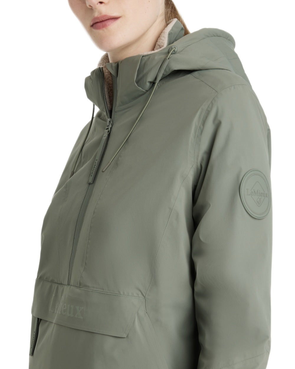Rosemary coloured LeMieux Phoebe Half Zip Waterproof Anorak on white background 