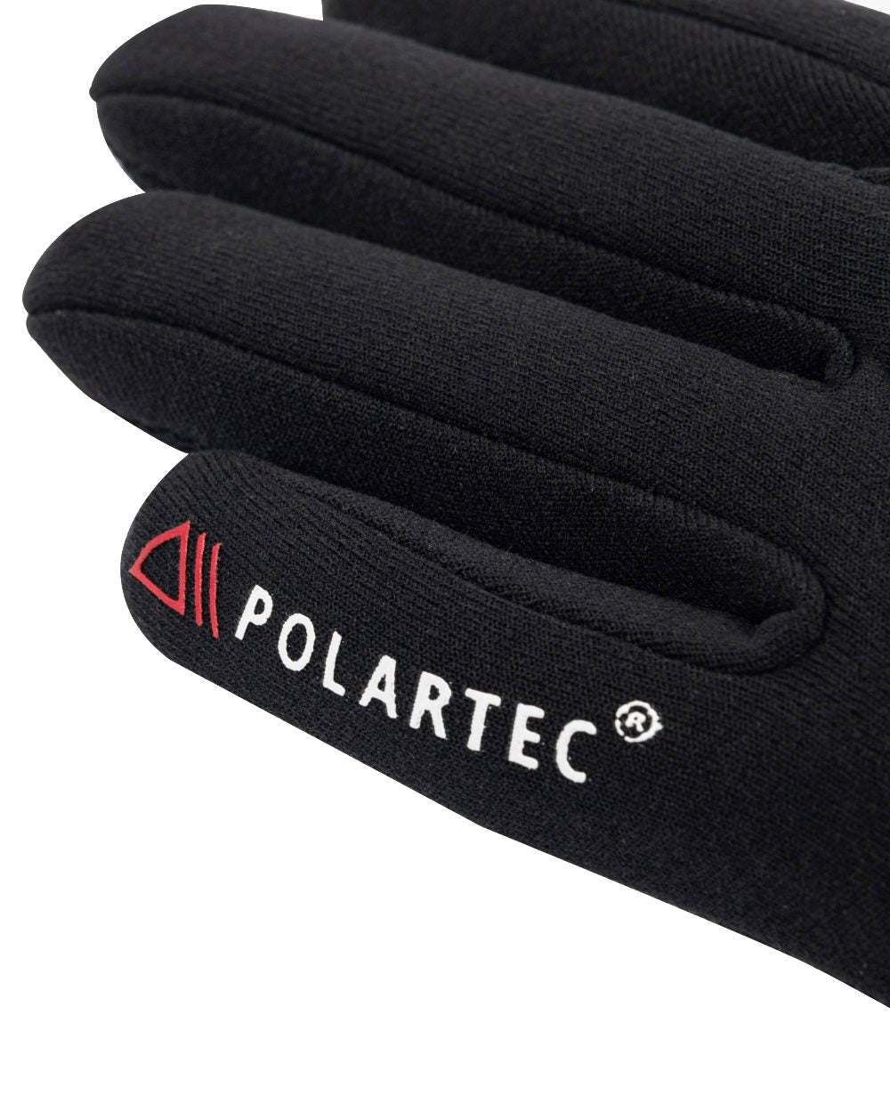 Black coloured LeMieux Polartec Gloves on white background 