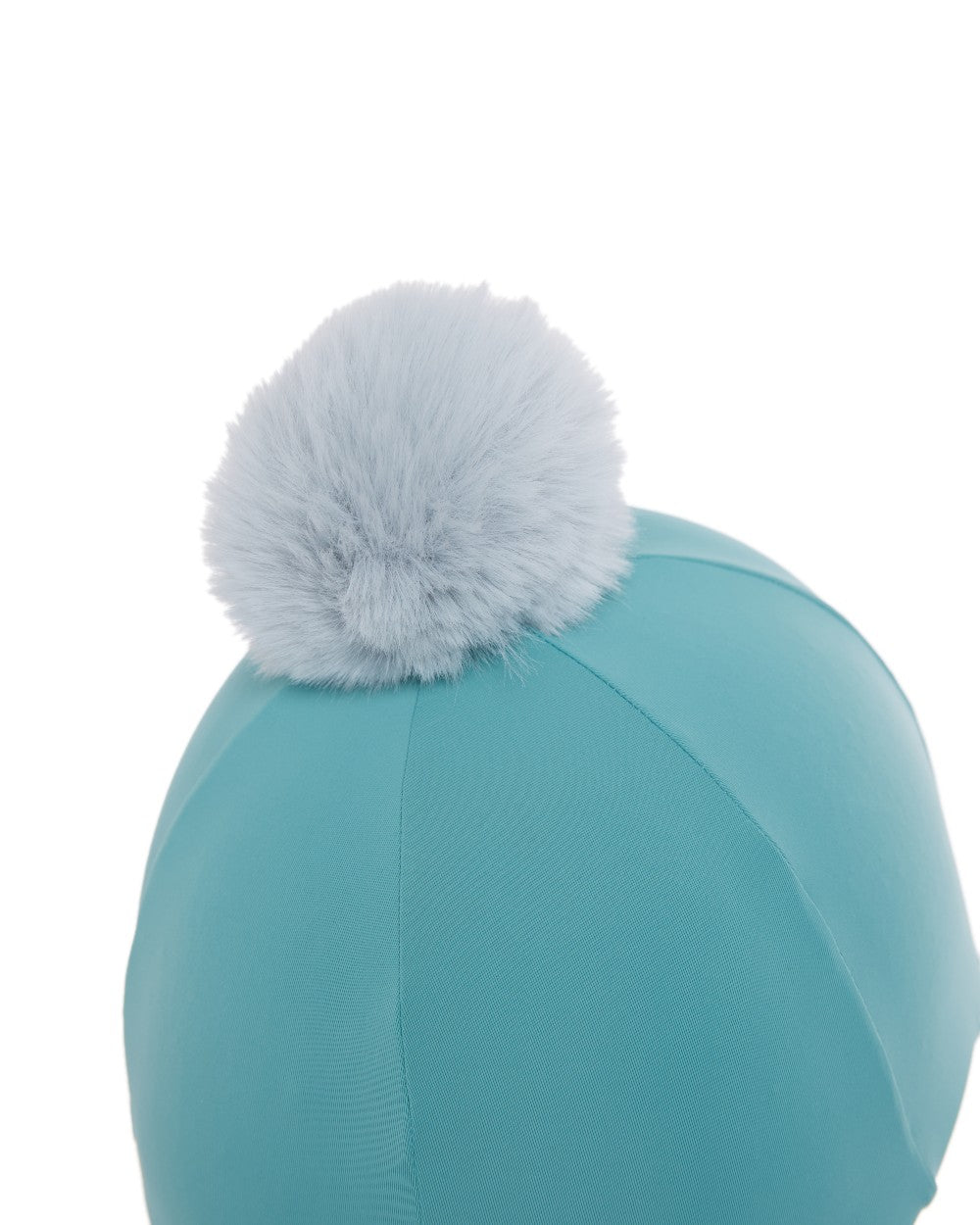 Lagoon Aqua coloured LeMieux Pom Hat Silk on white background 