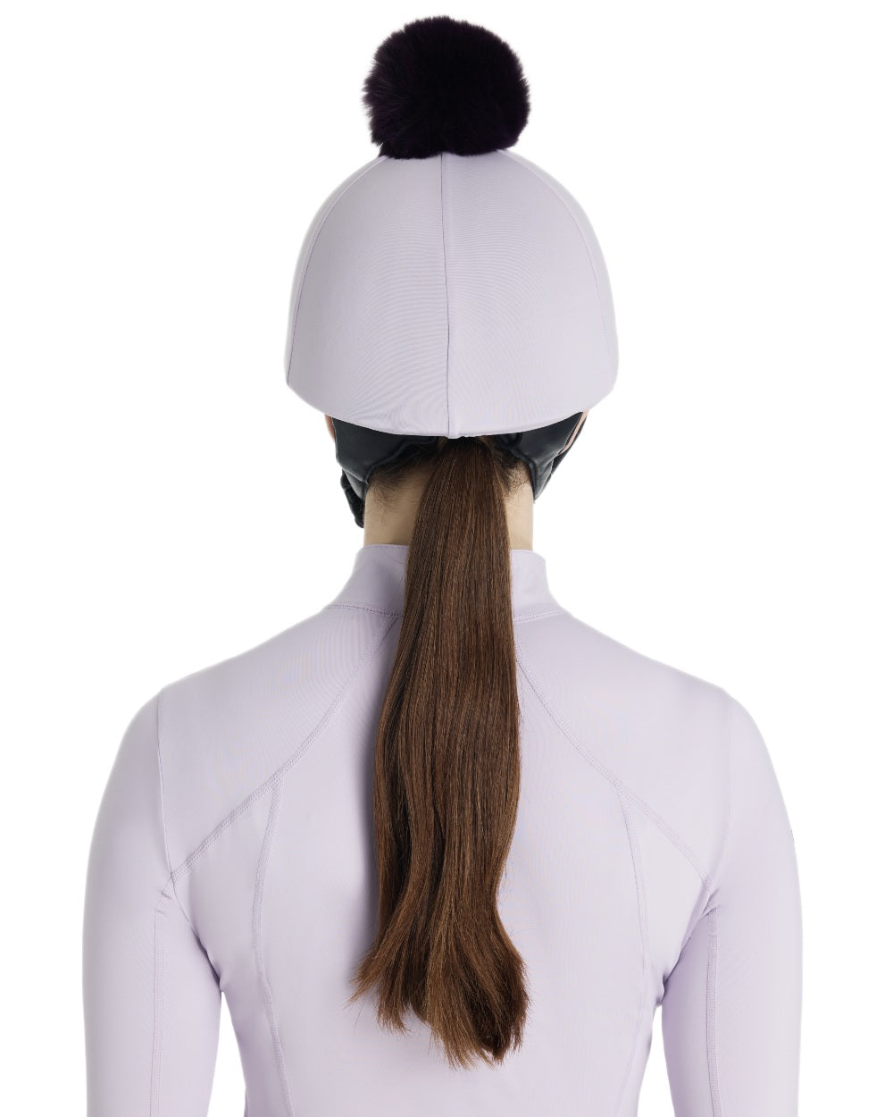 Lilac coloured LeMieux Pom Hat Silk on white background 