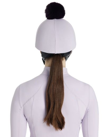 Lilac coloured LeMieux Pom Hat Silk on white background 