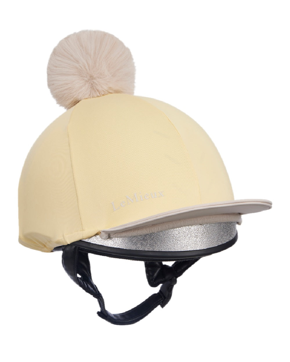 Mimosa Stone coloured LeMieux Pom Hat Silk on white background 