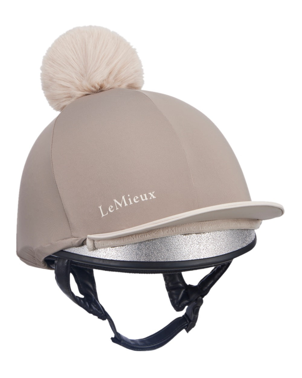Pecan Stone coloured LeMieux Pom Hat Silk on white background 