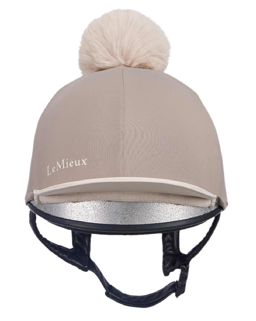 Pecan Stone coloured LeMieux Pom Hat Silk on white background 