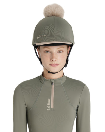 Rosemary coloured LeMieux Classique Pom Hat Silk on white background 