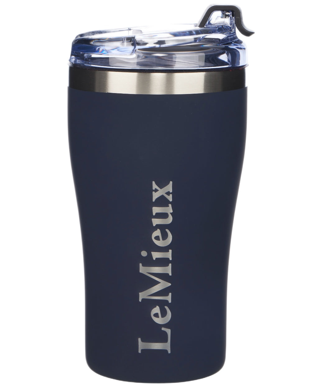 Navy coloured LeMieux Stainless Steel Insulated Travel Cup on white background 