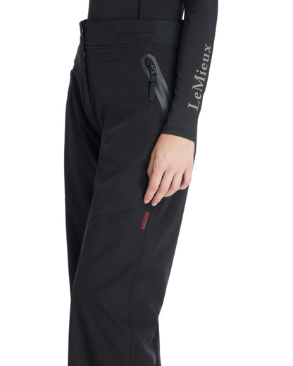 Black coloured LeMieux Womens Stormwear Waterproof Trousers on white background 