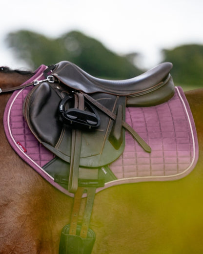 Mallow coloured LeMieux Suede Close Contact Squares on outdoor background 