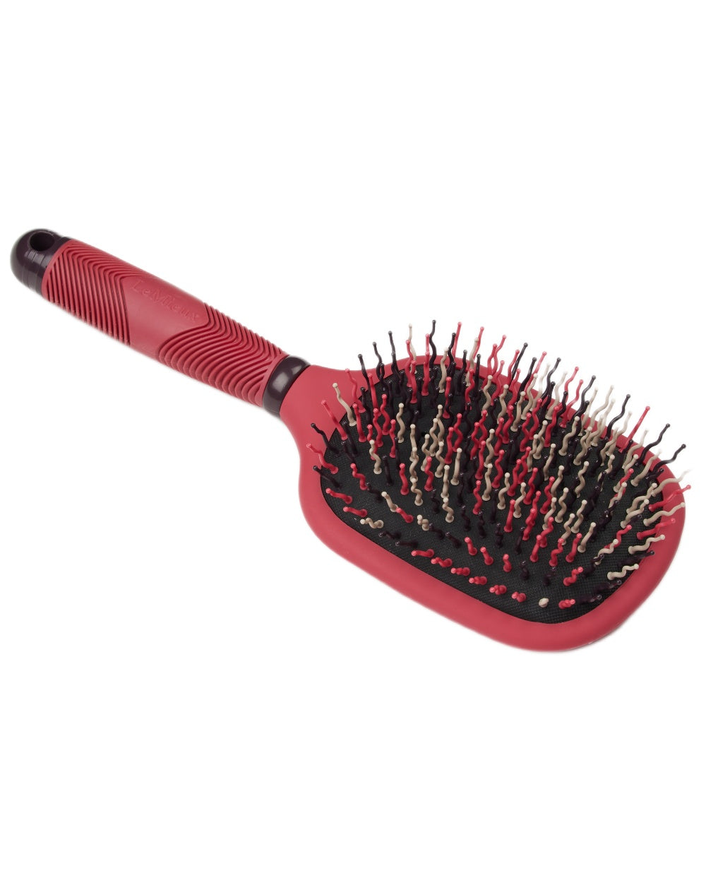 Cranberry coloured LeMieux Tangle Tidy Brush on white background 