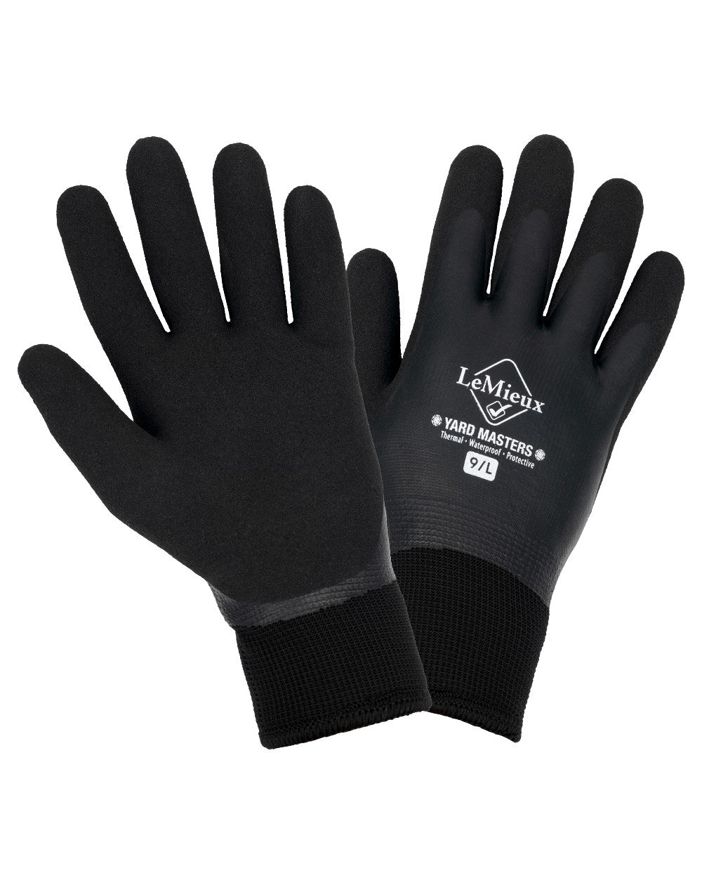 Black coloured LeMieux Thermal Work Gloves on white background 