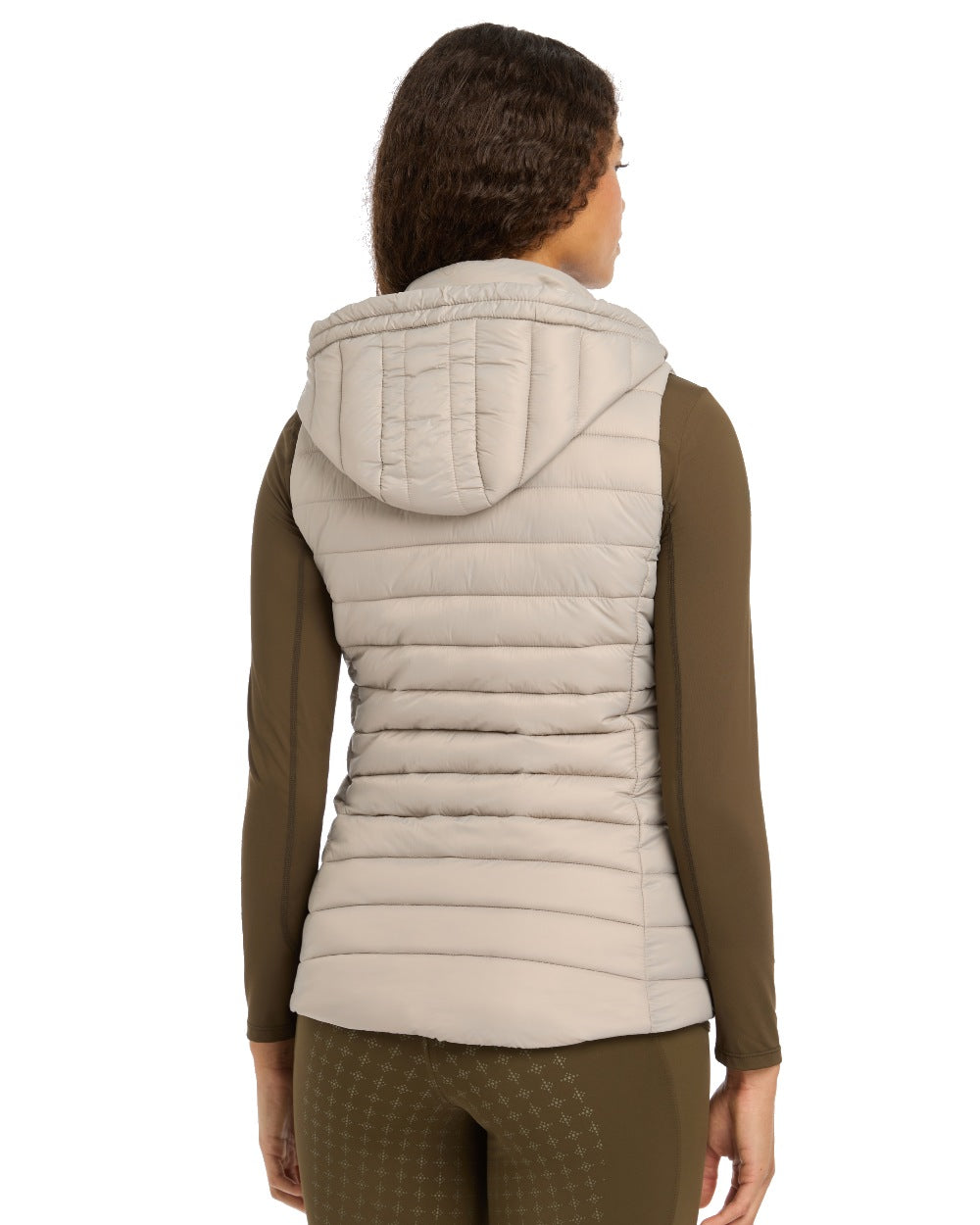 Ash coloured LeMieux Tilly Hooded Puffer Gilet on white background 