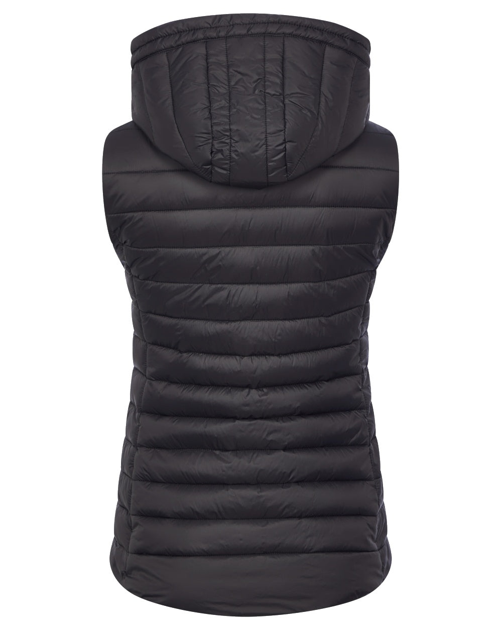 Black coloured LeMieux Tilly Hooded Puffer Gilet on white background 