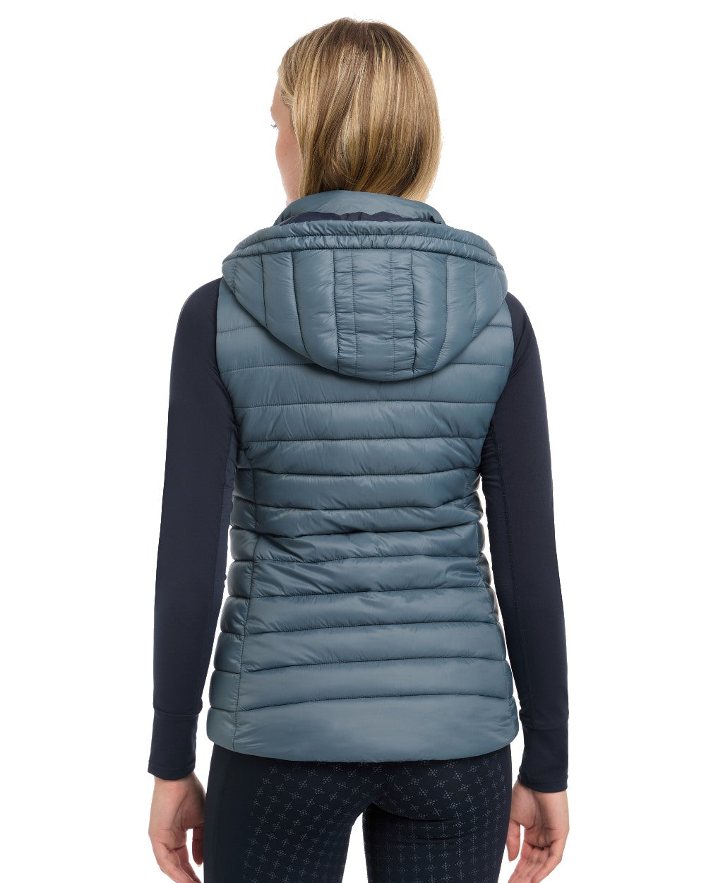 Petrol coloured LeMieux Tilly Hooded Puffer Gilet on white background 