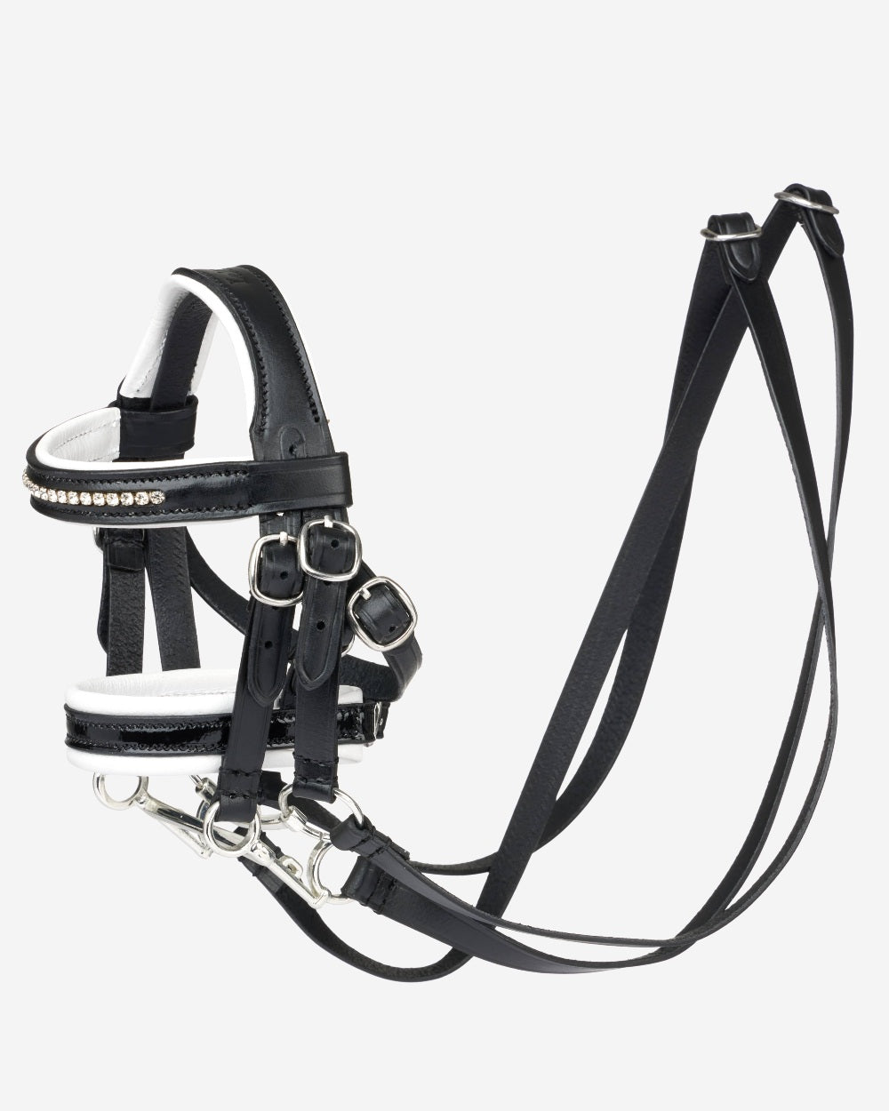 Black coloured LeMieux Toy Pony Double Bridle Black on white background 