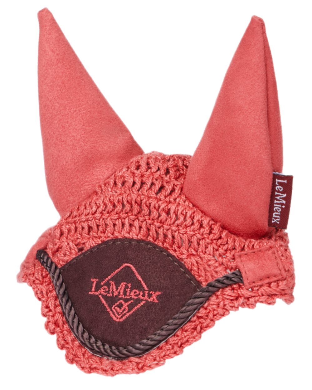 Cranberry coloured LeMieux Toy Pony Fly Hood on white background 