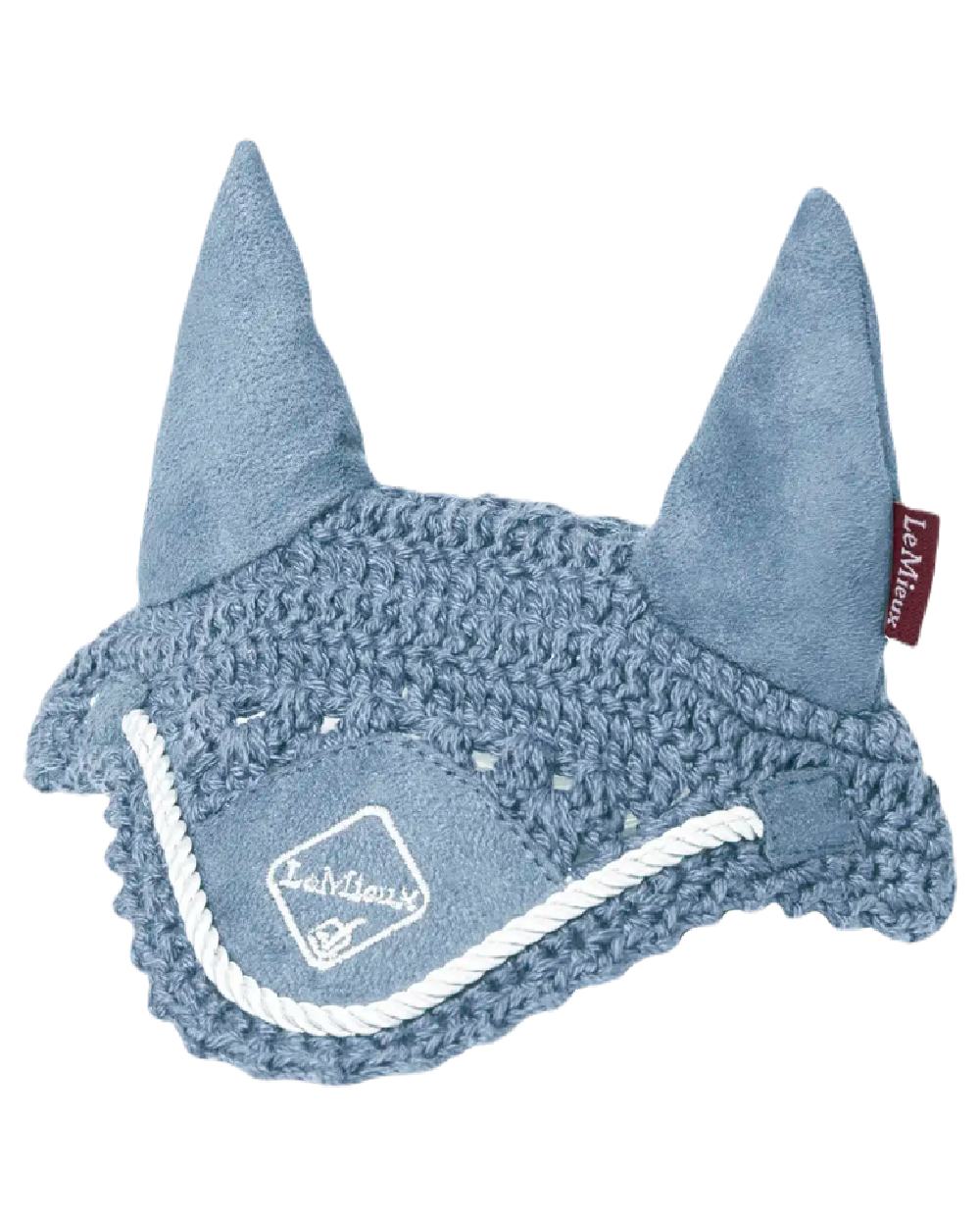 Ice Blue coloured LeMieux Toy Pony Fly Hood on white background 