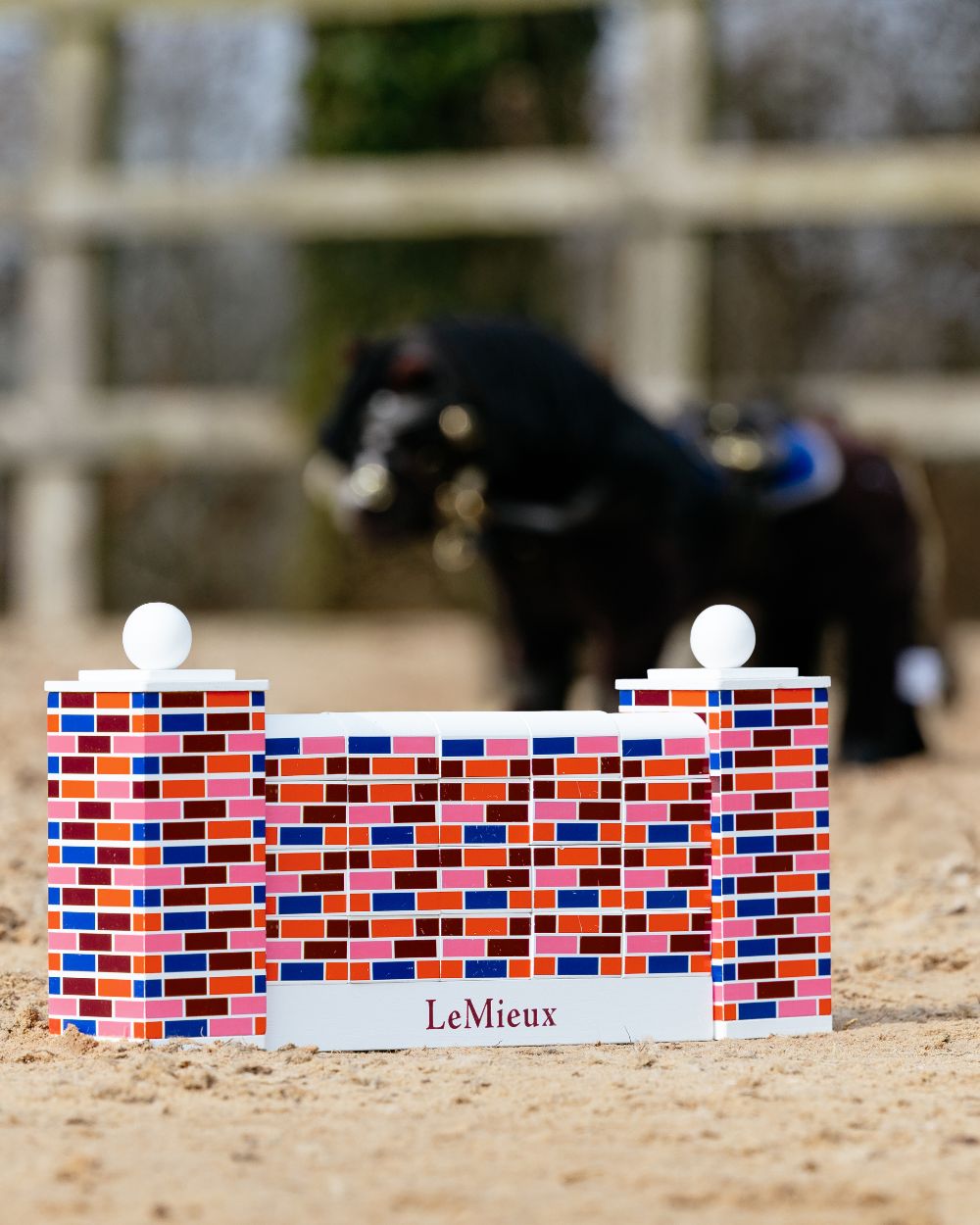 Multi coloured LeMieux Toy Pony Puissance Wall on sand background 