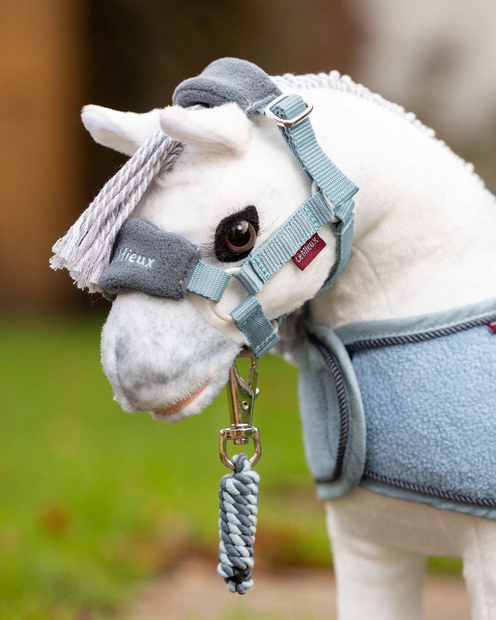 Glacier coloured LeMieux Toy Pony Vogue Headcollar on blurry background 