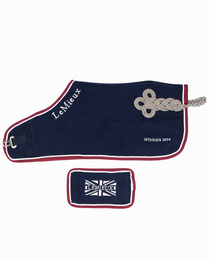 Navy coloured LeMieux Toy Pony Winners Rug on white background 