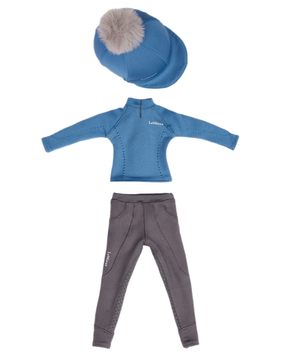 Ice Blue Coloured LeMieux Toy Rider Outfit on white background 