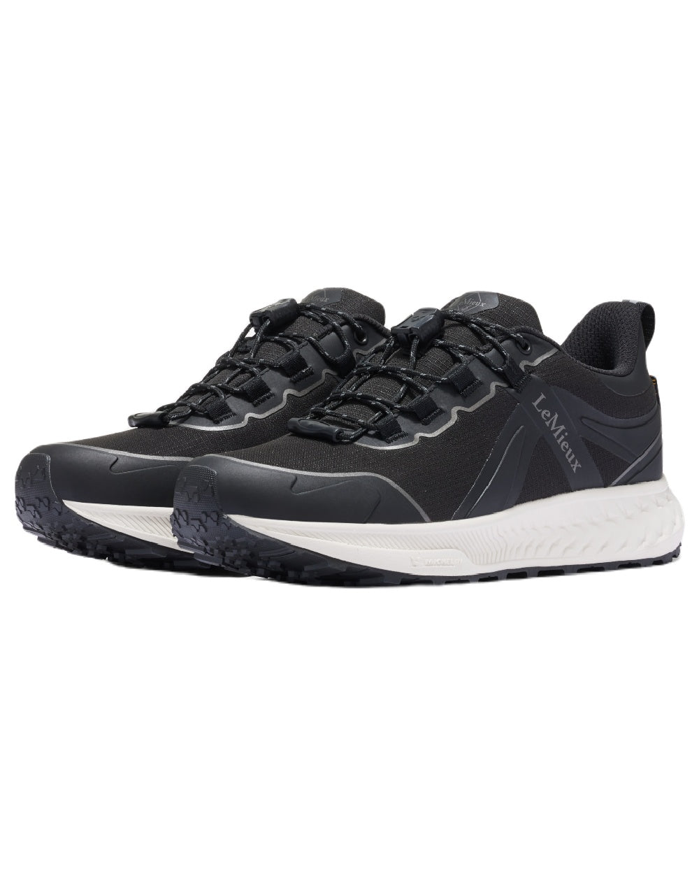 Black coloured LeMieux Trax Sports Waterproof Trainers on white background 