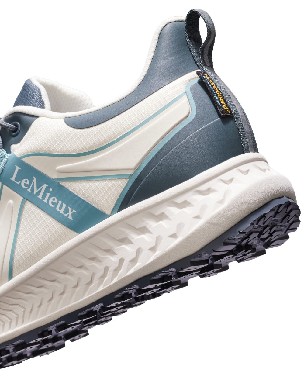 Petrol coloured LeMieux Trax Sports Waterproof Trainers on white background 