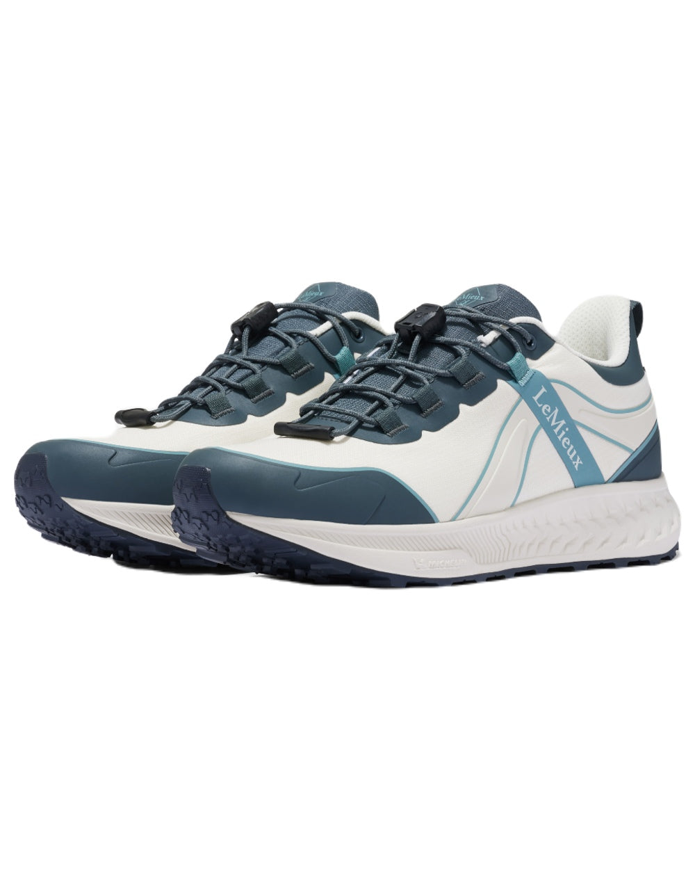 Petrol coloured LeMieux Trax Sports Waterproof Trainers on white background 