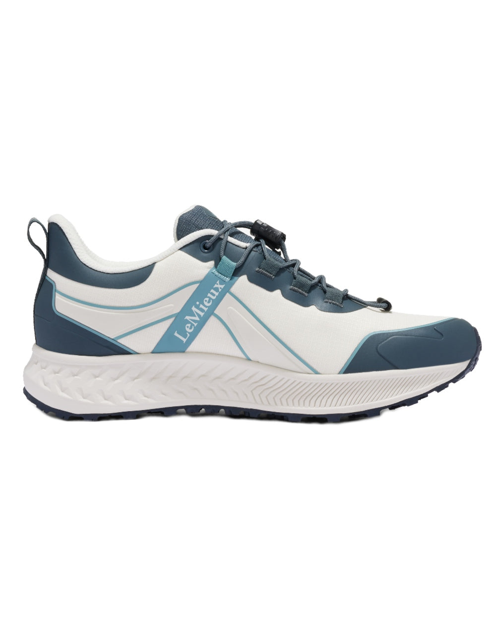 Petrol coloured LeMieux Trax Sports Waterproof Trainers on white background 