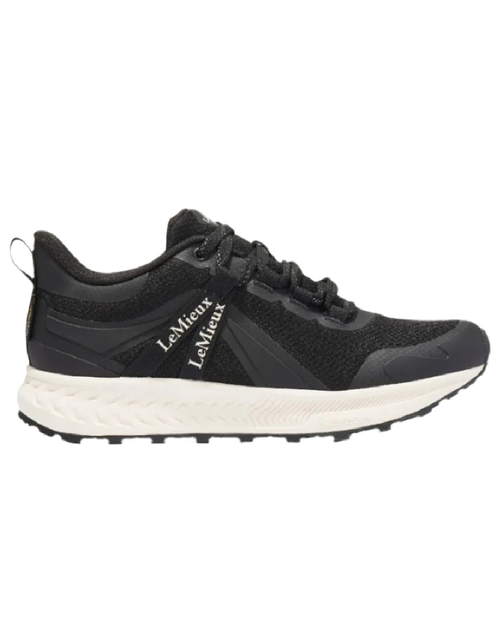 Black coloured LeMieux Trax Waterproof Trainers on white background 