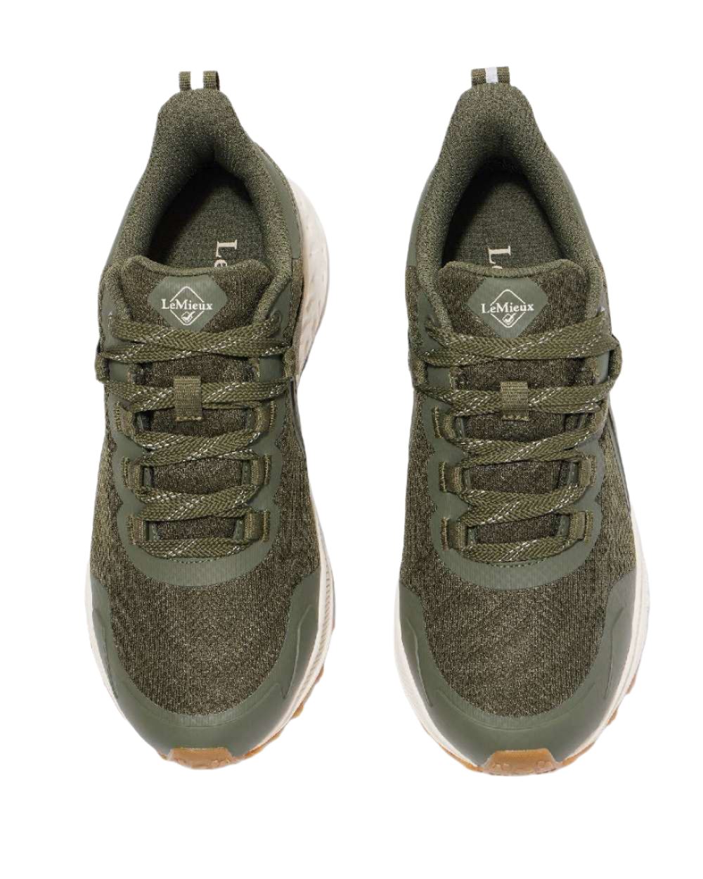 Khaki coloured LeMieux Trax Waterproof Trainers on white background 