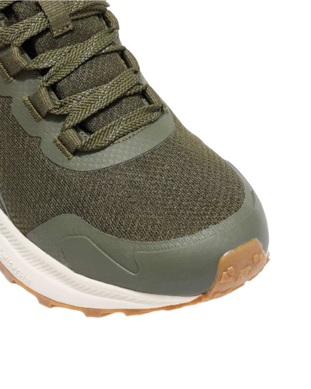 Khaki coloured LeMieux Trax Waterproof Trainers on white background 