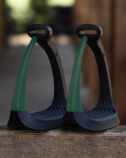 Hunter Green coloured LeMieux VectorFlex Stirrup Arm on outdoor background 