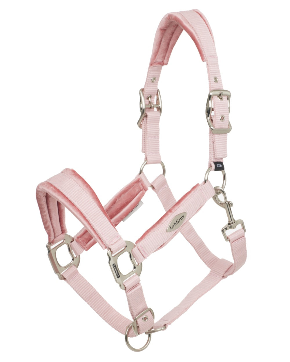 Blossom coloured LeMieux Versailles Headcollar on street background 