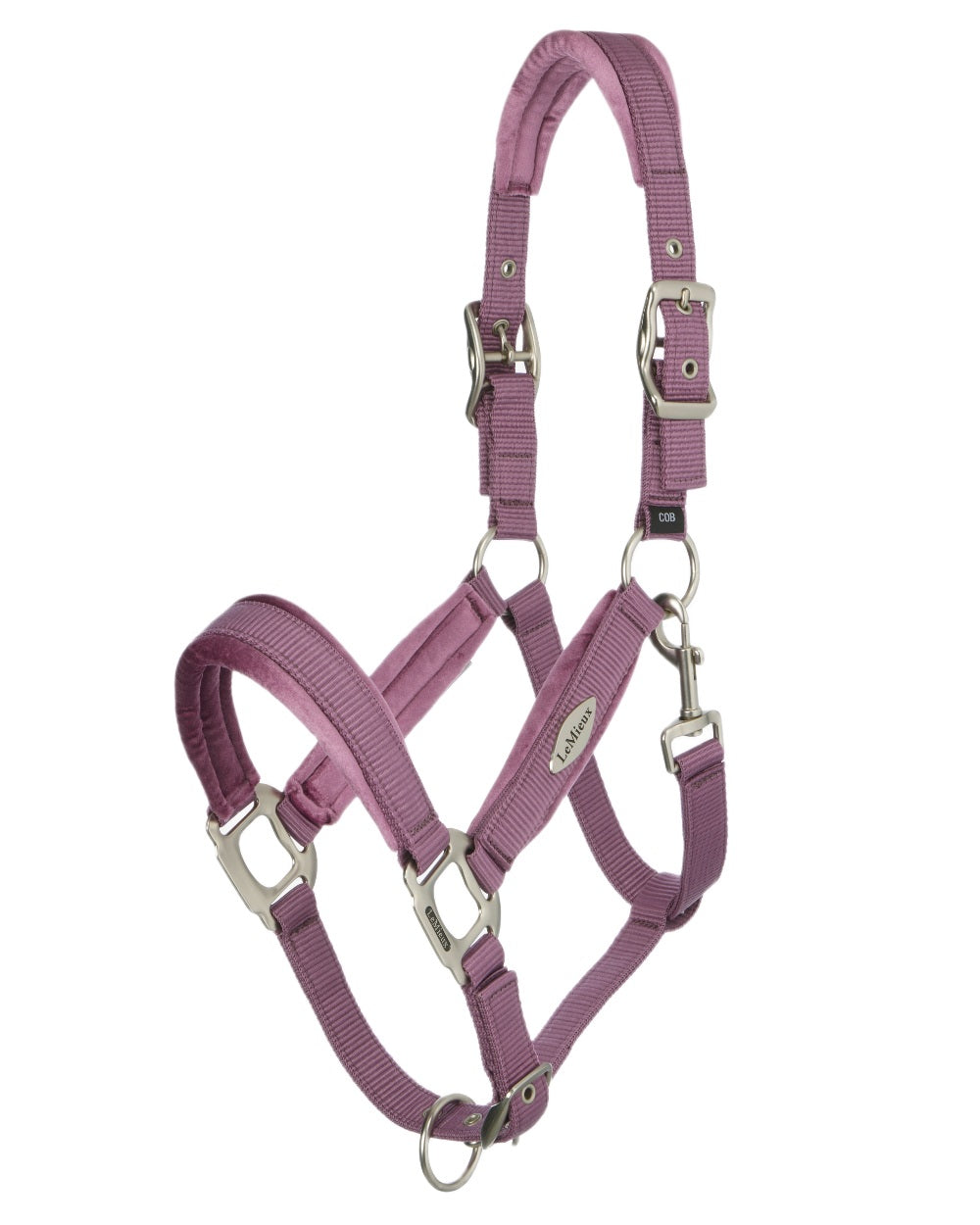 Mallow coloured LeMieux Versailles Headcollar on white background 