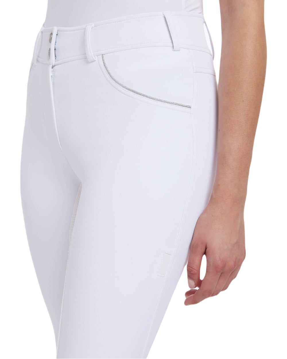 White coloured LeMieux Victoria Suede Seat Breeches on white background 