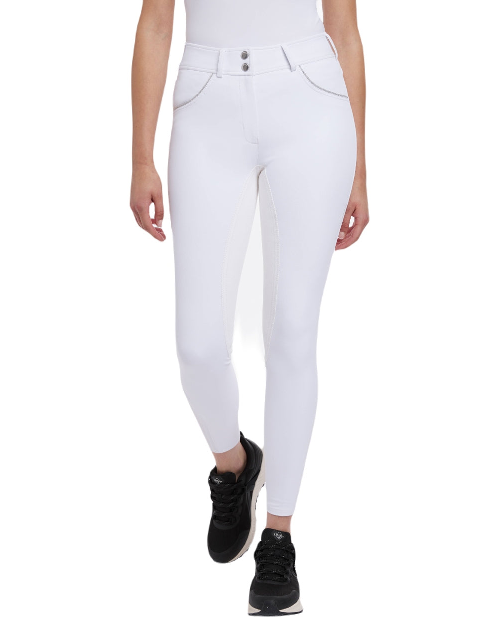 White coloured LeMieux Victoria Suede Seat Breeches on white background 