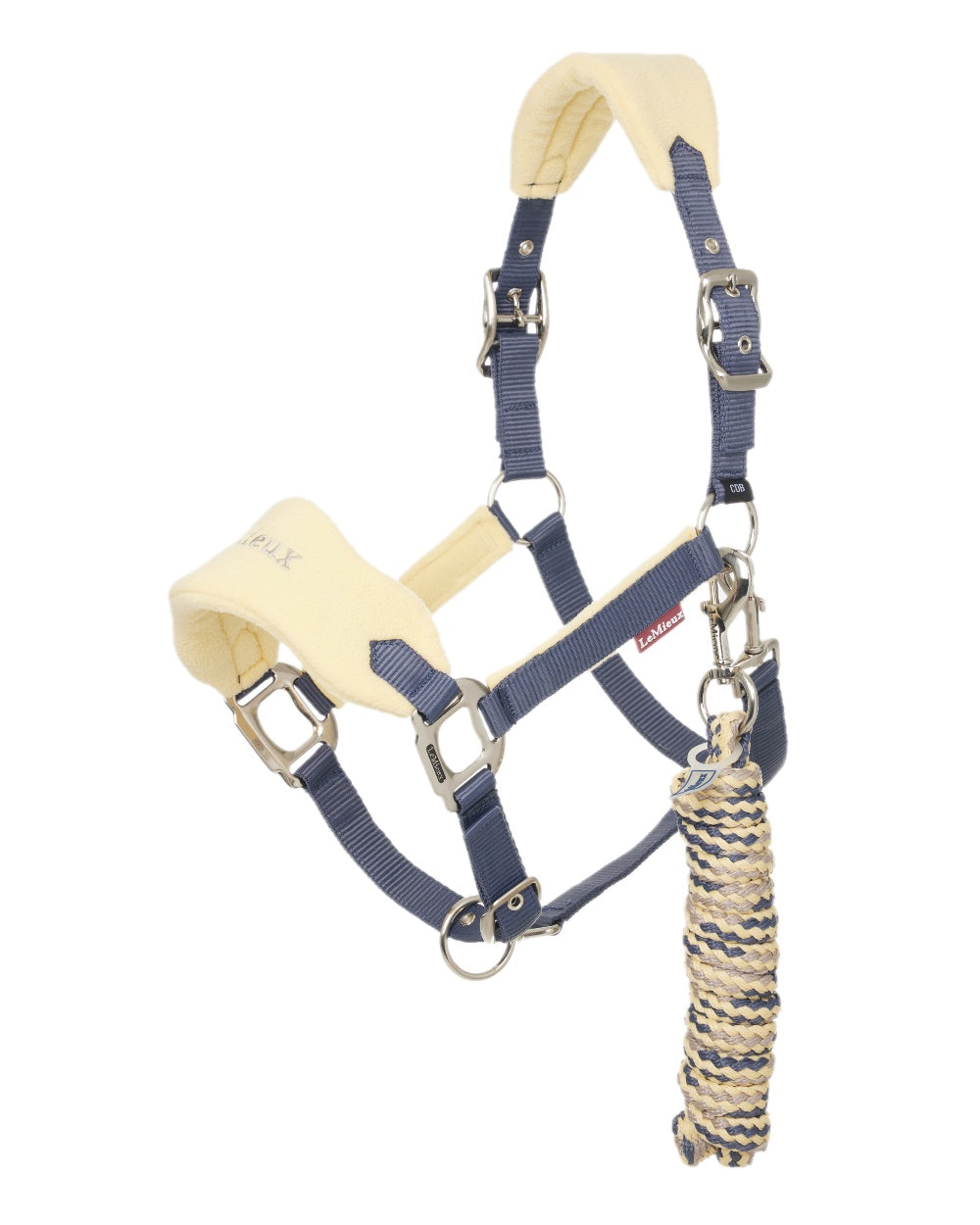 Mimosa coloured LeMieux Vogue Headcollar &amp; Leadrope on white background 
