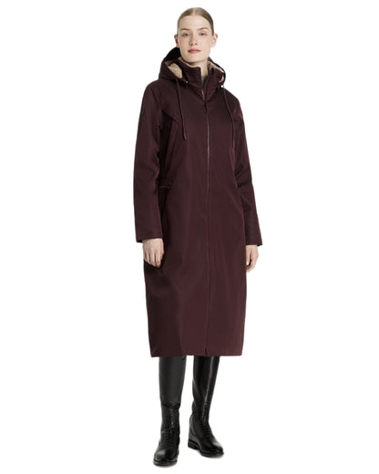 Damson coloured LeMieux Womens All Elements Robe Coat on white background 
