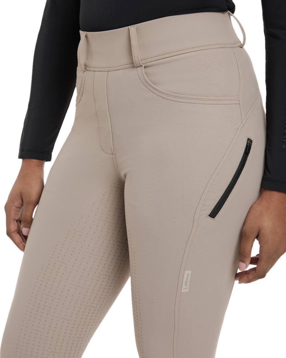 Pecan coloured LeMieux Womens Amy Breggings on white background 