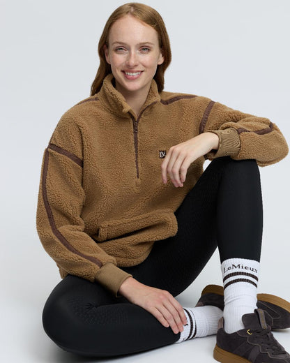 Caramel Coloured LeMieux Womens Avery Teddy Quarter Zip Fleece on White Background 