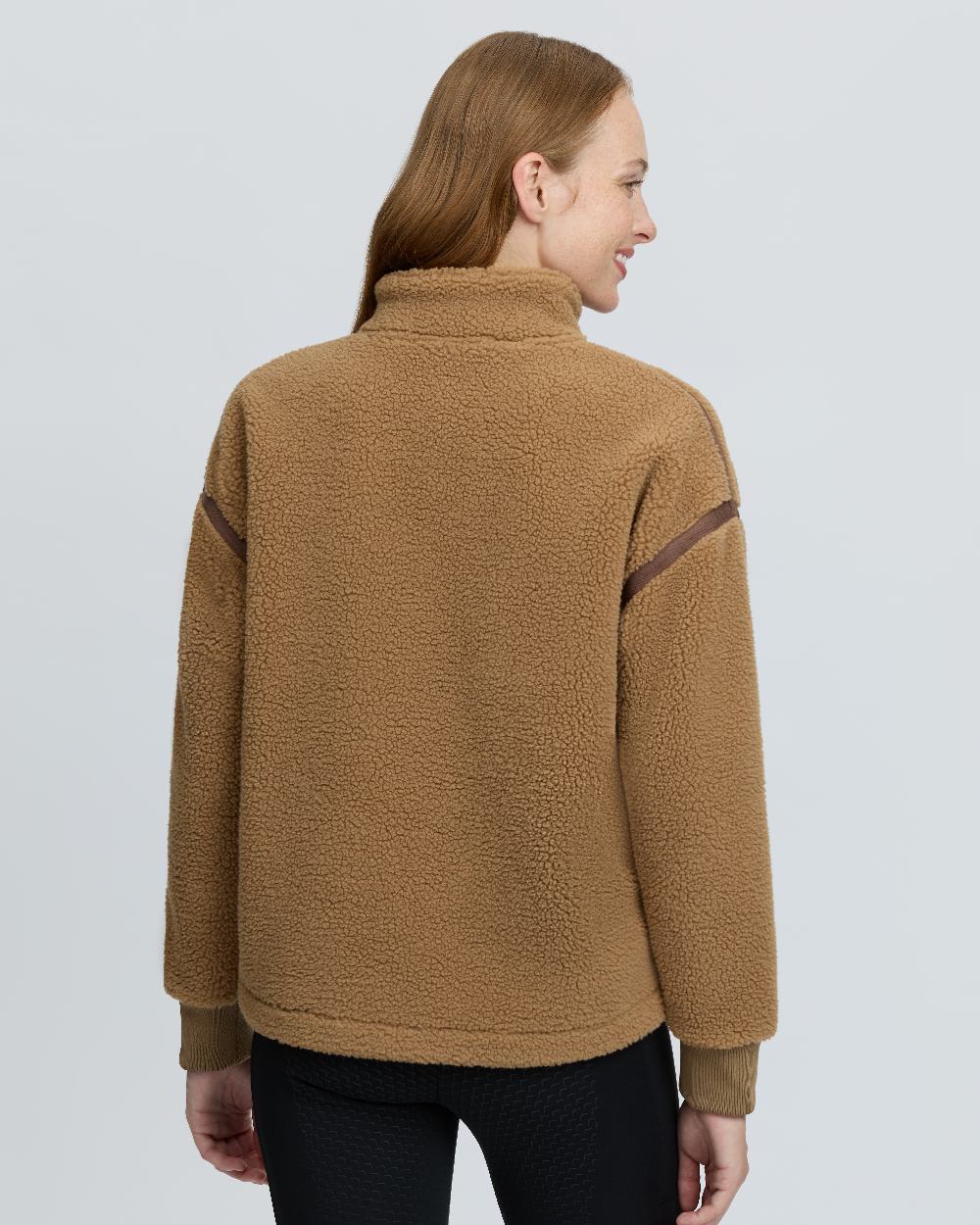Caramel Coloured LeMieux Womens Avery Teddy Quarter Zip Fleece on White Background 